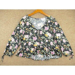 American Eagle Tunic Top Womens Large Floral Long Sleeve Tie Front Stretch